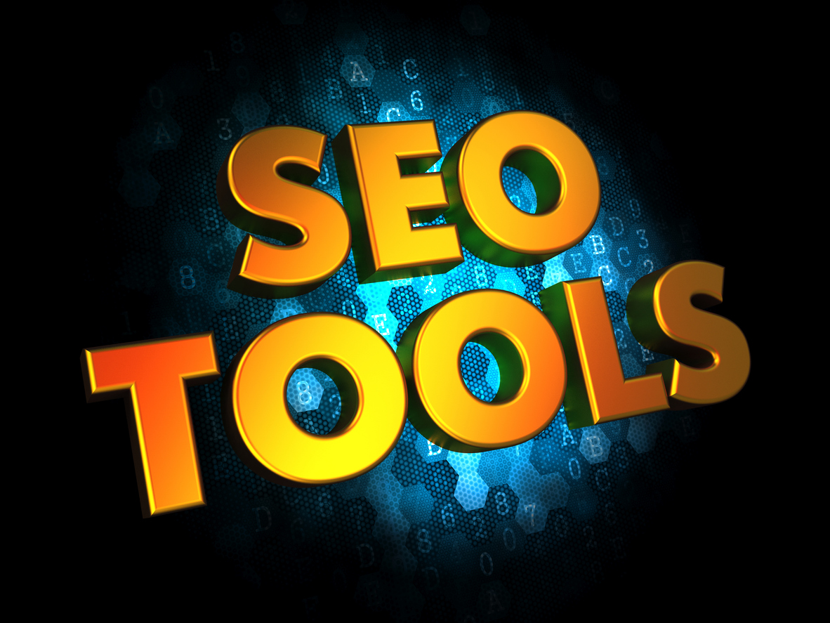 Affordable Seo Tools Concept - Golden Color Text on Dark Blue Digital Background.