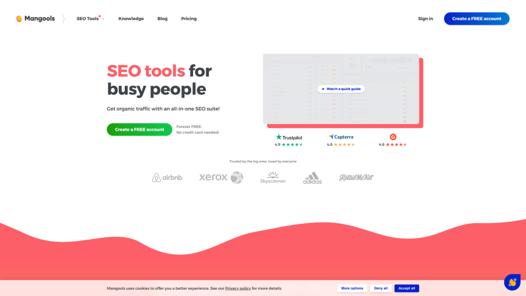 a screenshot of the Mangools homepage
