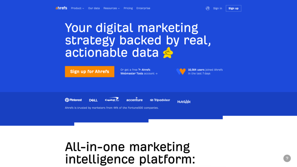 a screenshot of the ahrefs homepage