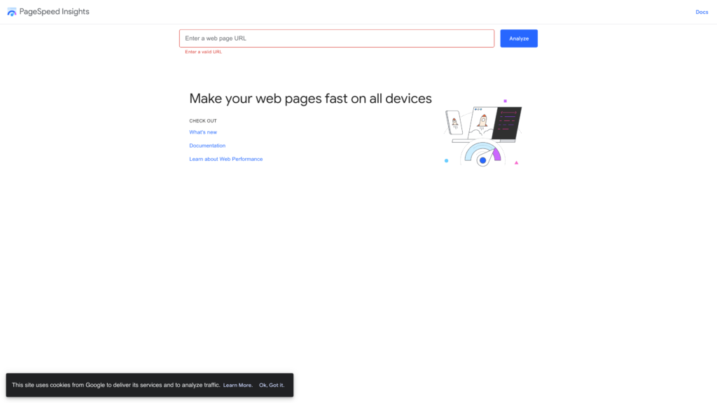 a screenshot of the page speed homepage
