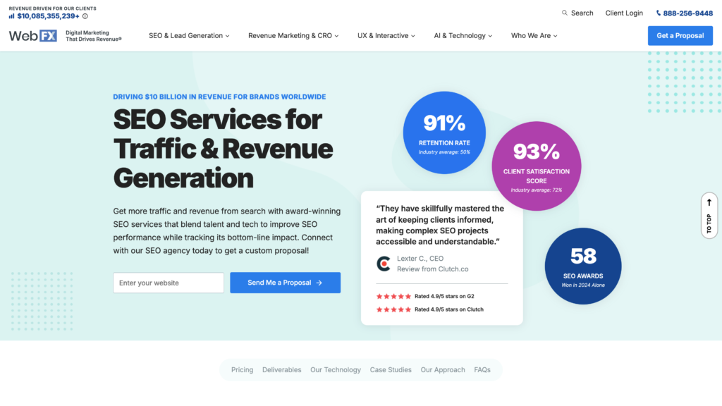 a screenshot of the webfx homepage