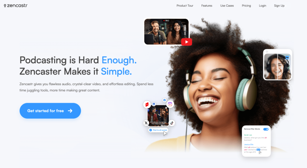 a screenshot of the Zencastr homepage