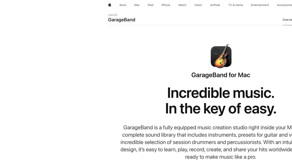 a screenshot of the garage band homepage