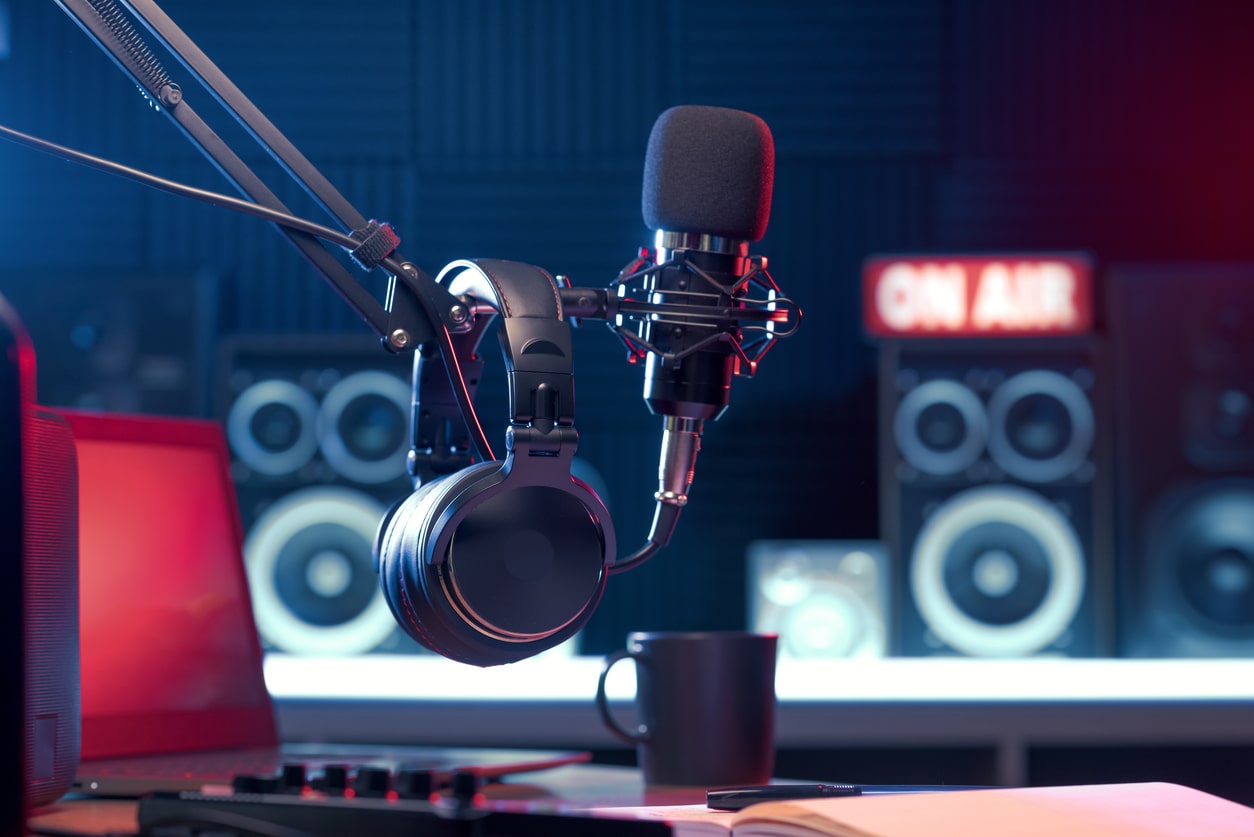 An image of a microphone is a studio for podcasting
